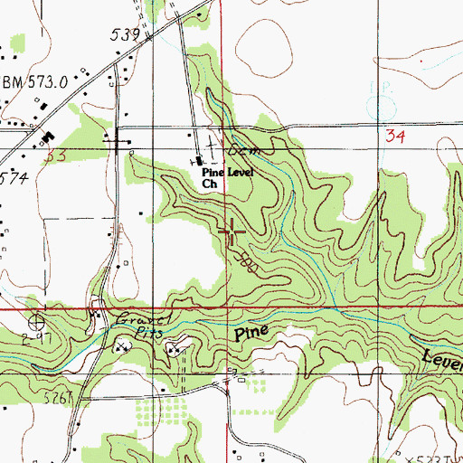 Topographic Map of Pine Level Census Designated Place, AL