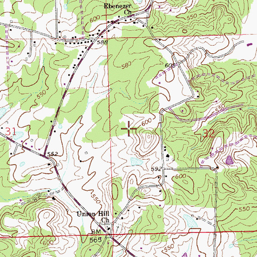 Topographic Map of Tidmore Bend Census Designated Place, AL