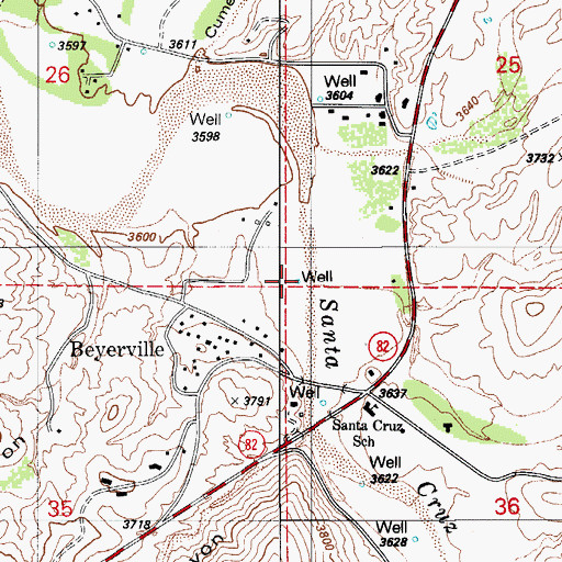 Topographic Map of Beyerville Census Designated Place, AZ