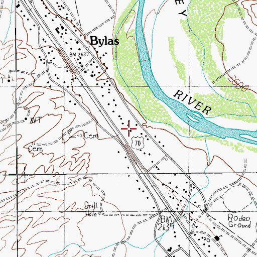 Topographic Map of Bylas Census Designated Place, AZ