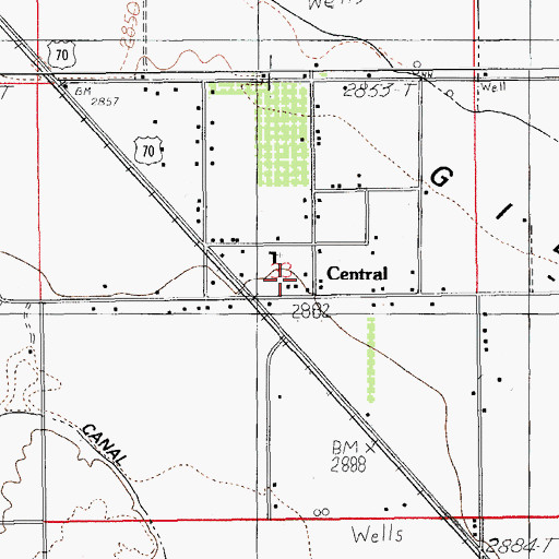 Topographic Map of Central Census Designated Place, AZ