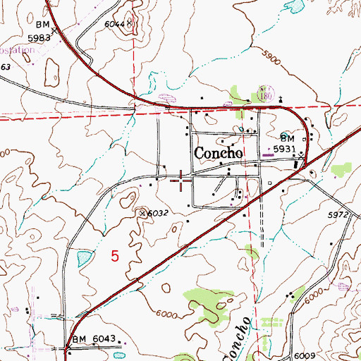 Topographic Map of Concho Census Designated Place, AZ