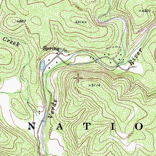 Topographic Map of Flowing Springs Census Designated Place, AZ
