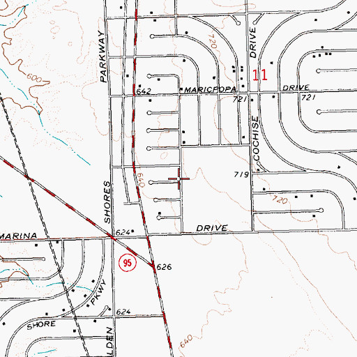 Topographic Map of Golden Shores Census Designated Place, AZ