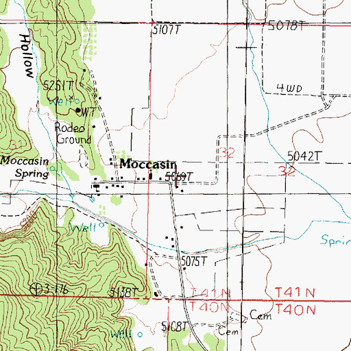 Topographic Map of Moccasin Census Designated Place, AZ