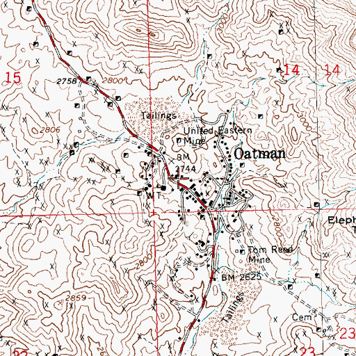 Topographic Map of Oatman Census Designated Place, AZ