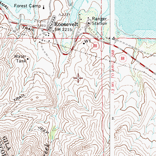 Topographic Map of Roosevelt Census Designated Place, AZ
