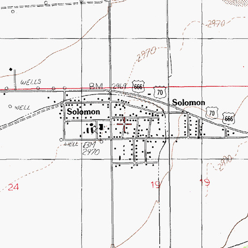 Topographic Map of Solomon Census Designated Place, AZ