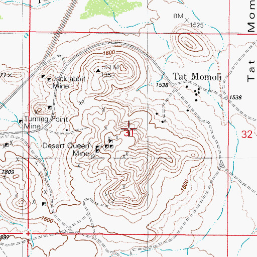 Topographic Map of Tat Momoli Census Designated Place, AZ