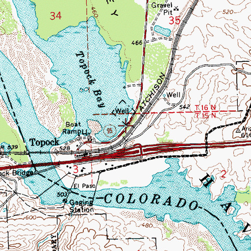 Topographic Map of Topock Census Designated Place, AZ