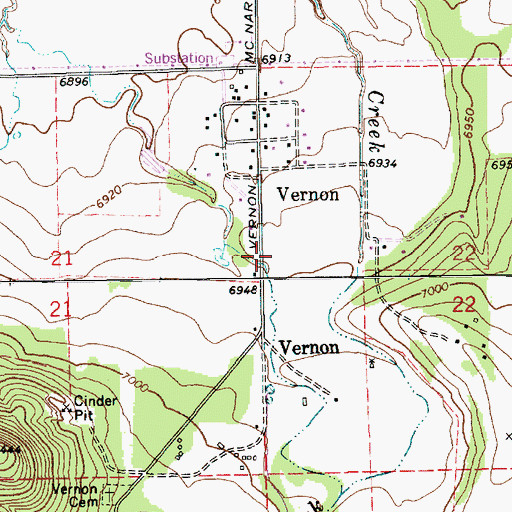 Topographic Map of Vernon Census Designated Place, AZ