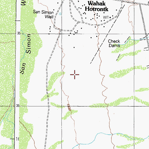 Topographic Map of Wahak Hotrontk Census Designated Place, AZ