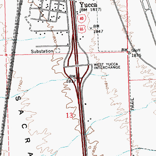 Topographic Map of Yucca Census Designated Place, AZ