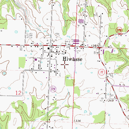 Topographic Map of Hiwasse Census Designated Place, AR