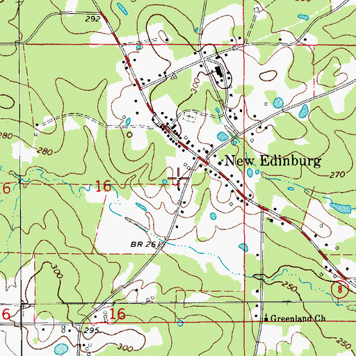 Topographic Map of New Edinburg Census Designated Place, AR