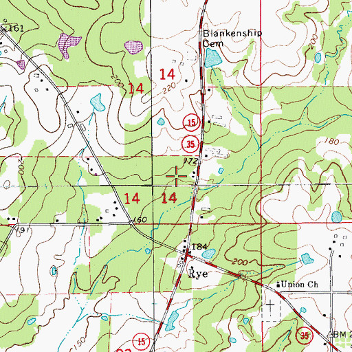 Topographic Map of Rye Census Designated Place, AR