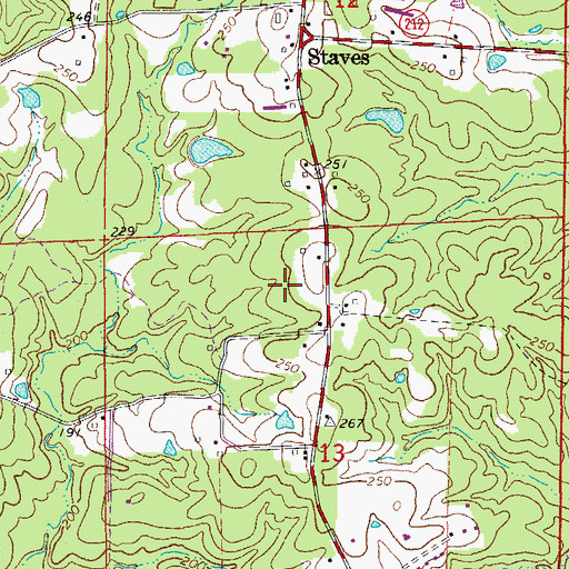 Topographic Map of Staves Census Designated Place, AR
