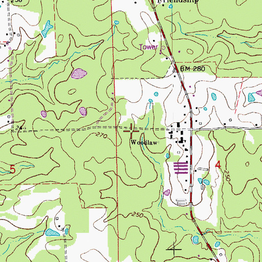Topographic Map of Woodlawn Census Designated Place, AR