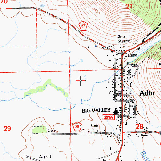 Topographic Map of Adin Census Designated Place, CA
