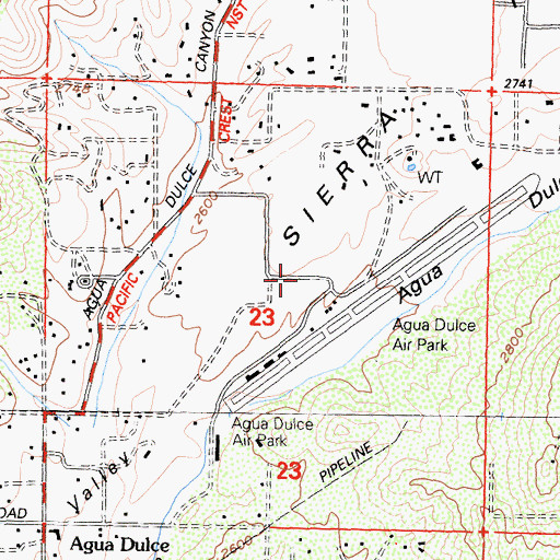 Topographic Map of Agua Dulce Census Designated Place, CA