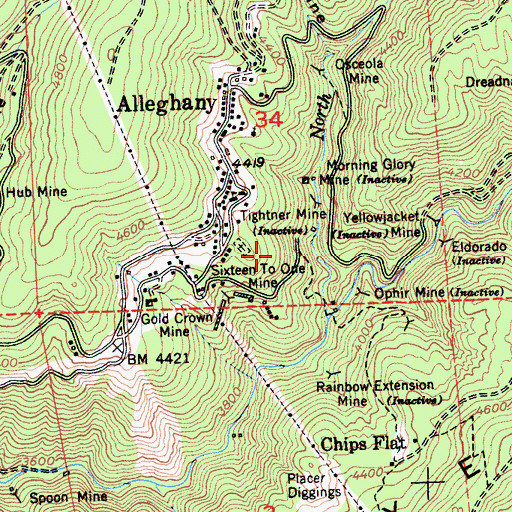 Topographic Map of Alleghany Census Designated Place, CA
