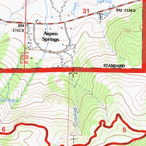 Topographic Map of Aspen Springs Census Designated Place, CA