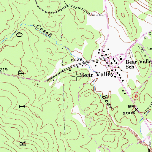 Topographic Map of Bear Valley Census Designated Place, CA