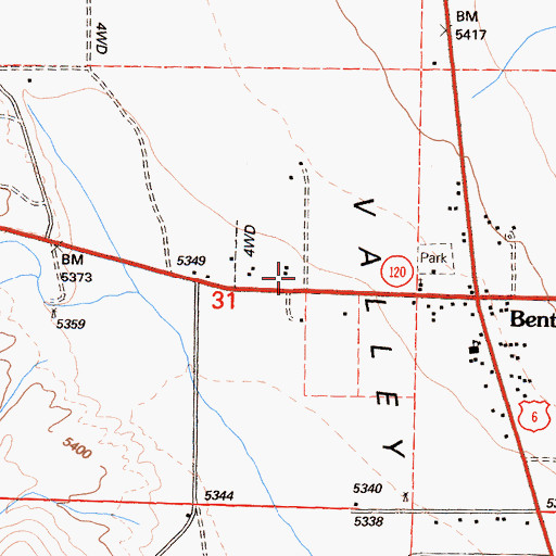 Topographic Map of Benton Census Designated Place, CA