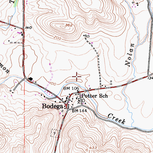 Topographic Map of Bodega Census Designated Place, CA