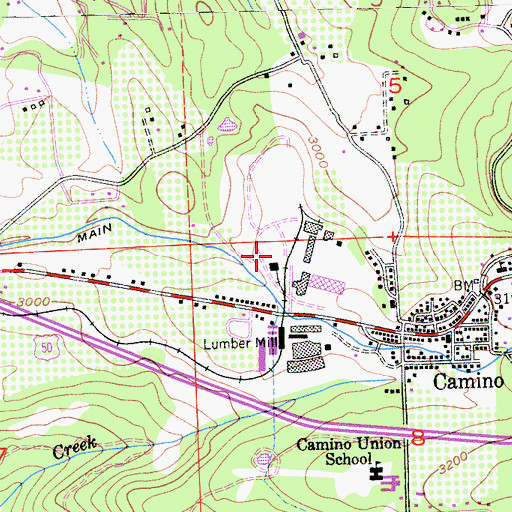 Topographic Map of Camino Census Designated Place, CA