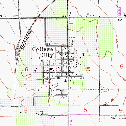 Topographic Map of College City Census Designated Place, CA
