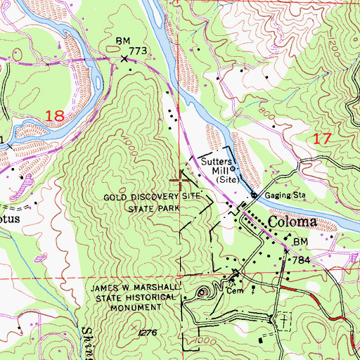 Topographic Map of Coloma Census Designated Place, CA