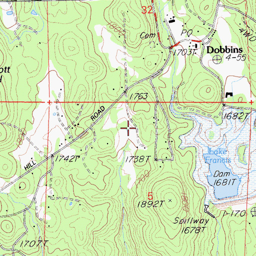Topographic Map of Dobbins Census Designated Place, CA