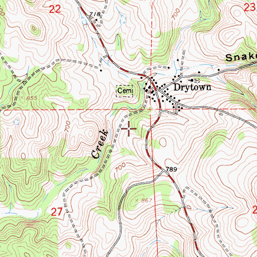Topographic Map of Drytown Census Designated Place, CA