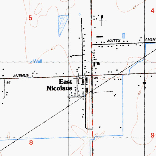 Topographic Map of East Nicolaus Census Designated Place, CA