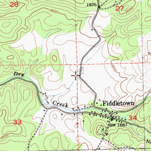 Topographic Map of Fiddletown Census Designated Place, CA