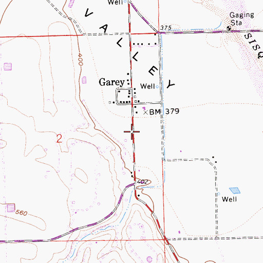 Topographic Map of Garey Census Designated Place, CA