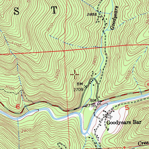 Topographic Map of Goodyears Bar Census Designated Place, CA