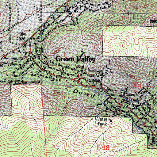 Topographic Map of Green Valley Census Designated Place, CA