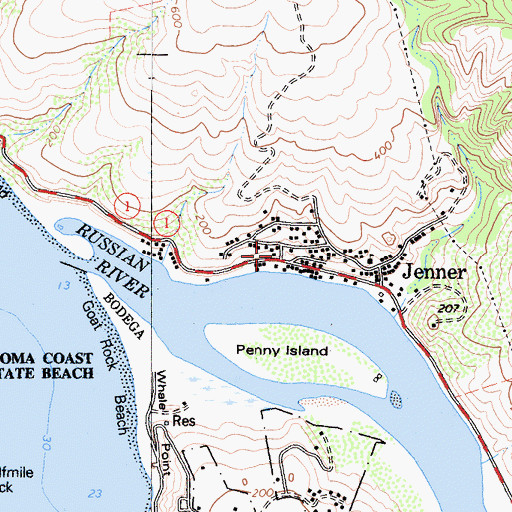 Topographic Map of Jenner Census Designated Place, CA