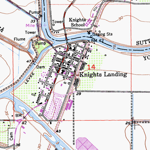 Topographic Map of Knights Landing Census Designated Place, CA