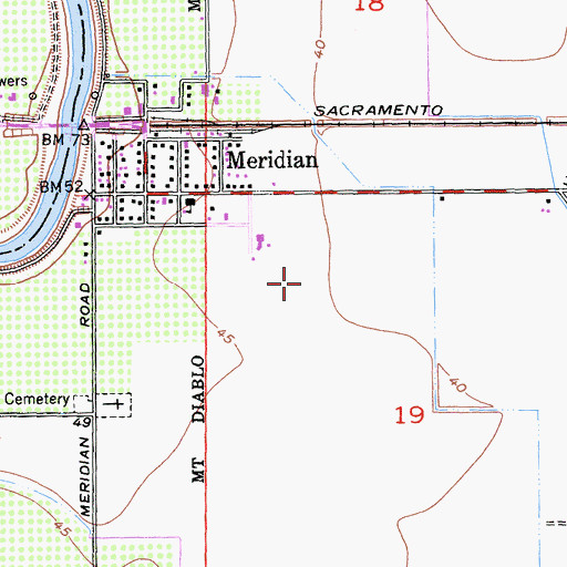 Topographic Map of Meridian Census Designated Place, CA