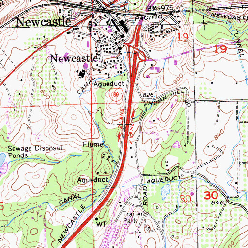 Topographic Map of Newcastle Census Designated Place, CA