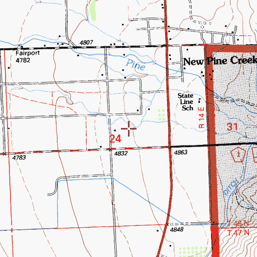 Topographic Map of New Pine Creek Census Designated Place, CA
