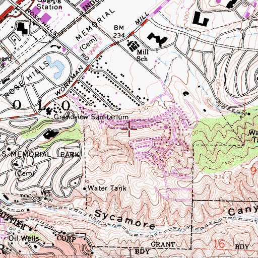 Topographic Map of Rose Hills Census Designated Place, CA