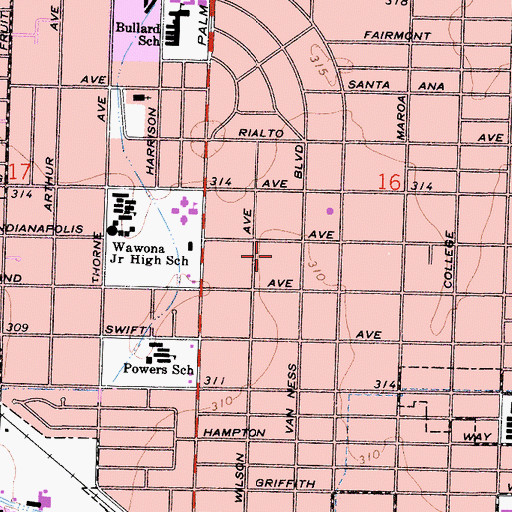 Topographic Map of Old Fig Garden Census Designated Place, CA