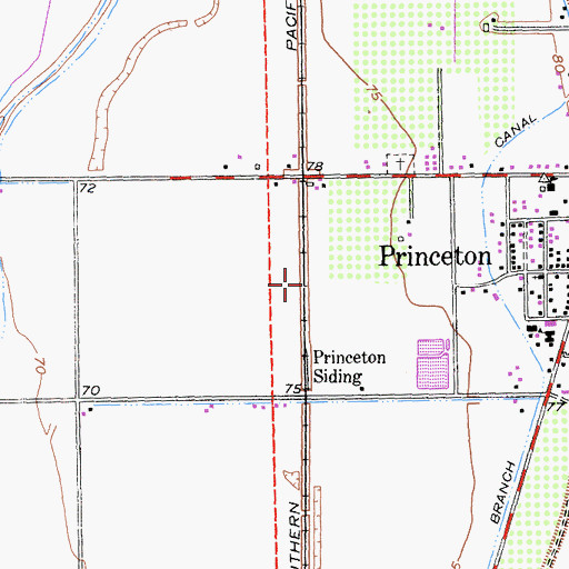 Topographic Map of Princeton Census Designated Place, CA