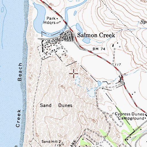 Topographic Map of Salmon Creek Census Designated Place, CA