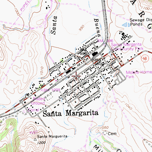 Topographic Map of Santa Margarita Census Designated Place, CA