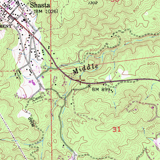 Topographic Map of Shasta Census Designated Place, CA